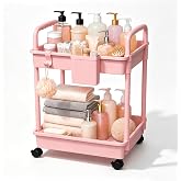 REBECAT 2 Tier Rolling Utility Cart Storage Organizer with Handle Wheels