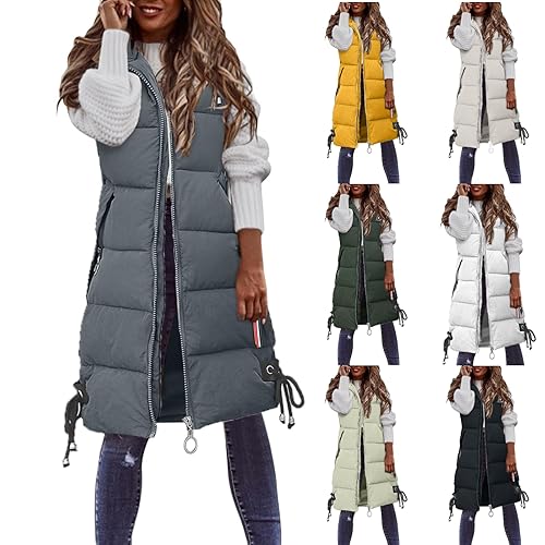 ladies fleece,Gilet for Women UK Winter Warm Fuzzy Sherpa Fleece Waistcoat Hooded Padded Thick Parka Vests Trendy Fall Cozy Cardigans Women's Clothing Full Zip Jacket,black fleece women,L Grey