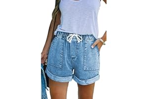 NEYOUQE Womens Casual Shorts for Summer Elastic Waist Shorts with Pockets