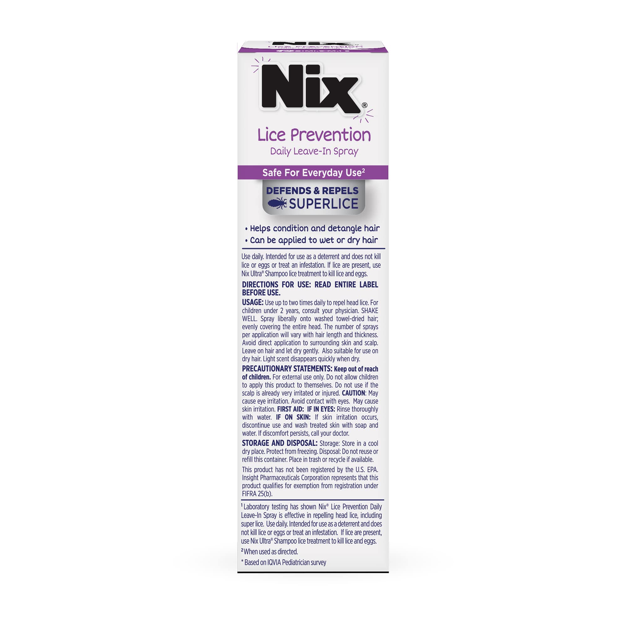 Nix Lice Prevention Daily Leave-In Spray for Kids, Long-Lasting Protection, Repels Superlice, 6 Fl Oz