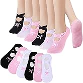 Jeyiour 6 Pairs Bow Yoga Pilates Grip Socks for Women Non-slip Grips Straps Socks for Pilates Yoga Barre Ballet