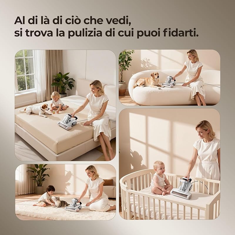 J300 Battimaterasso,500W Aspiratore portatile intelligente per materassi, Aspirapolvere antiacaro con luce UV, rimuove il 99,9% degli allergeni, per materassi, letti, divani e mobili imbottiti — foto 8 di 8