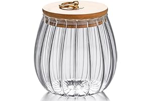 Glass Coffee Tea Canister Airtight Sotrage Jar Petal Decorative Container with Bamboo Lid Metal Handle Easy to Grasp 700ml (2
