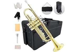 YoungMonic Bb Standard Trumpet Set for Beginners or students trumpet instrument with Carrying Hard Case 7C Mouthpiece Cleaning Cloth Gloves
