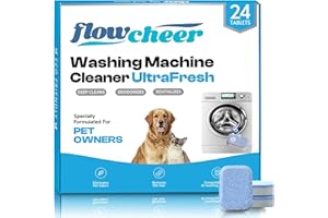 flowcheer Washing Machine Cleaner Tablets, Septic Safe Descaler for Removing Pet Hair, Odors & Residue, For Pet Owners, HE Front Load & Top Load Washers, 24 Pack (1 Year Supply)