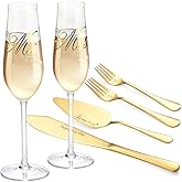 iooiluxry Wedding Cake Knife And Server Set, Mr and Mrs Champagne Flute Glasses With Cake Cutting Set For Wedding Glasses For Bride And Groom