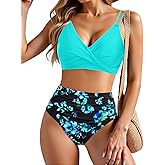 Holipick Women High Waisted Bikini Set Two Piece Swimsuits Push up Wrap Swim Suits Top Tummy Control Bathing Suit