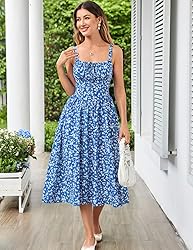 Women's Floral Dress Square Neck Spaghetti Strap
