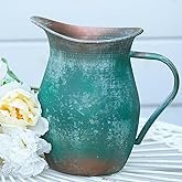 Vintage Metal Milk Jug Decorative Pitcher Vase Rustic Farmhouse Large Vase for Flowers Home Vintage Decorative Pitcher Kitchen Decorations Green