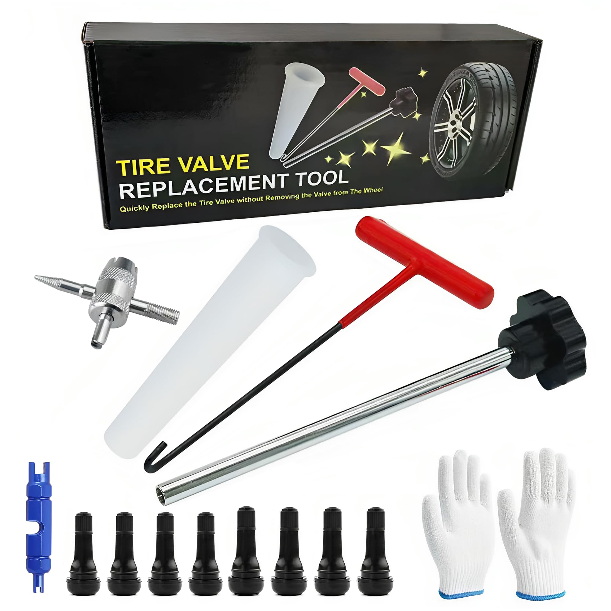 Photo 1 of Quick Tire Valve Change Tool, Tire Valve Stem Core Quickly Replacement Tool Kit for Cars, Trucks, Motorcycles etc (13PCS)