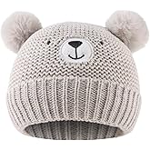 JANGANNSA Cute Bear Baby Beanie Pompom Baby Boys Hat Infant Toddler Winter Knitted Beanies for Girls