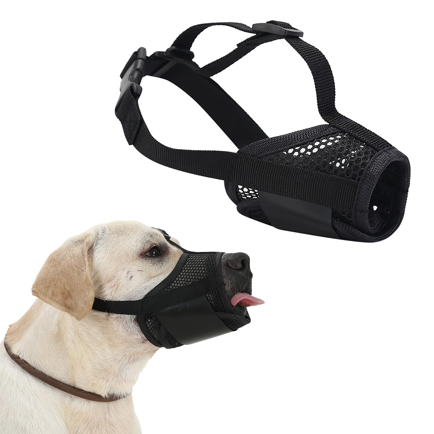 Soft Mesh Dog Muzzle - Adjustable Breathable Mask, Mouth Cover for Anti-Biting Anti-Barking, Allows Panting Drinking (Size S, Snout 15-21CM)