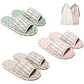 3 Pairs Floral Cotton House Slippers for Women, Open Toe Indoor Slippers Comfortable Washable Portable Foldable Guest Travel Hotel Airplane Spa Slippers