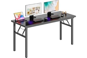 DlandHome Computer Desk, 55 inches Folding Table Large Office Desk Computer Table Study Writing Desk for Home Office Fully Assembled, Black + Black Leg