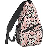 Famame Creative Leopard Rosettes Background Sling Backpack Chest Bag Crossbody Shoulder Bag Gym Cycling Travel Hiking Daypack For Men Women