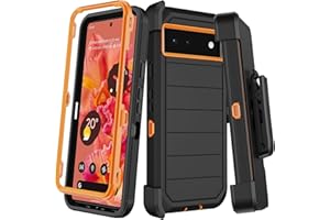 KECAI for Google Pixel 6 Case with Belt Clip Holster,2X Screen Protector,Heavy Duty Shockproof Drop Protection Military Grade Full Body Rugged Phone Cover with Kickstand Black Orange