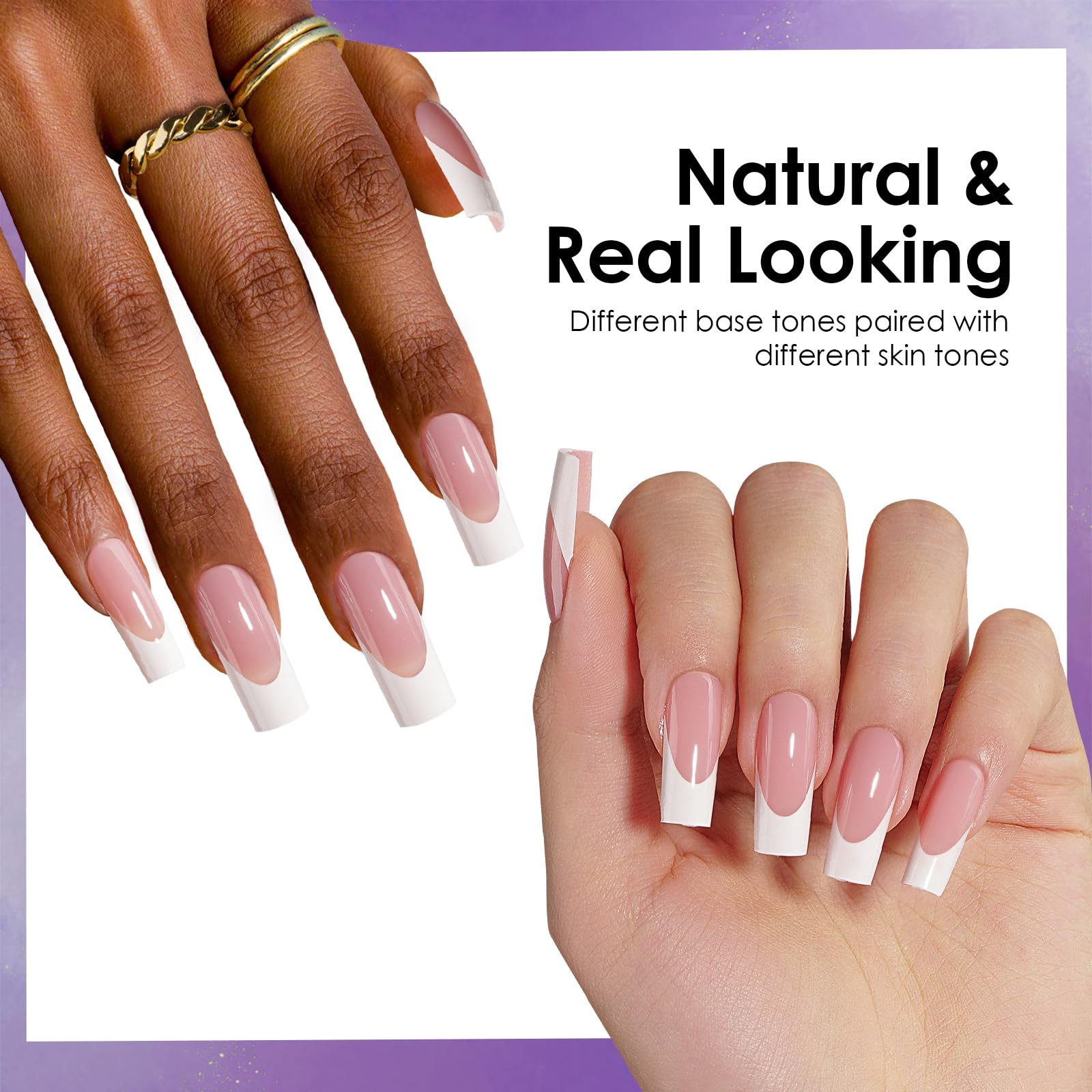 Canvalite French Tip Press on Nails - 300Pcs Pre-Colored Quick and Easy Press on Nails Long Square Fake Nails with Designs DIY Gel Nail Tips, Pink White - Image 6