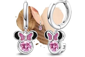 Generic Hoop Earrings for Girls Cute - Sterling Silver Huggie Earrings with Pink Cubic Zirconia Dangle Hypoallergenic Mouse Earrings Hoops for Women Teens Jewelry Gifts