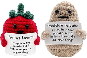 Gkuzus 2Pcs Positive Life Crochet Potato Doll Funny Tomato Wool Gifts Knitted Creative Cute Toy with Positive Card Good Luck Encouragement for Birthday Holiday Party(T+P)