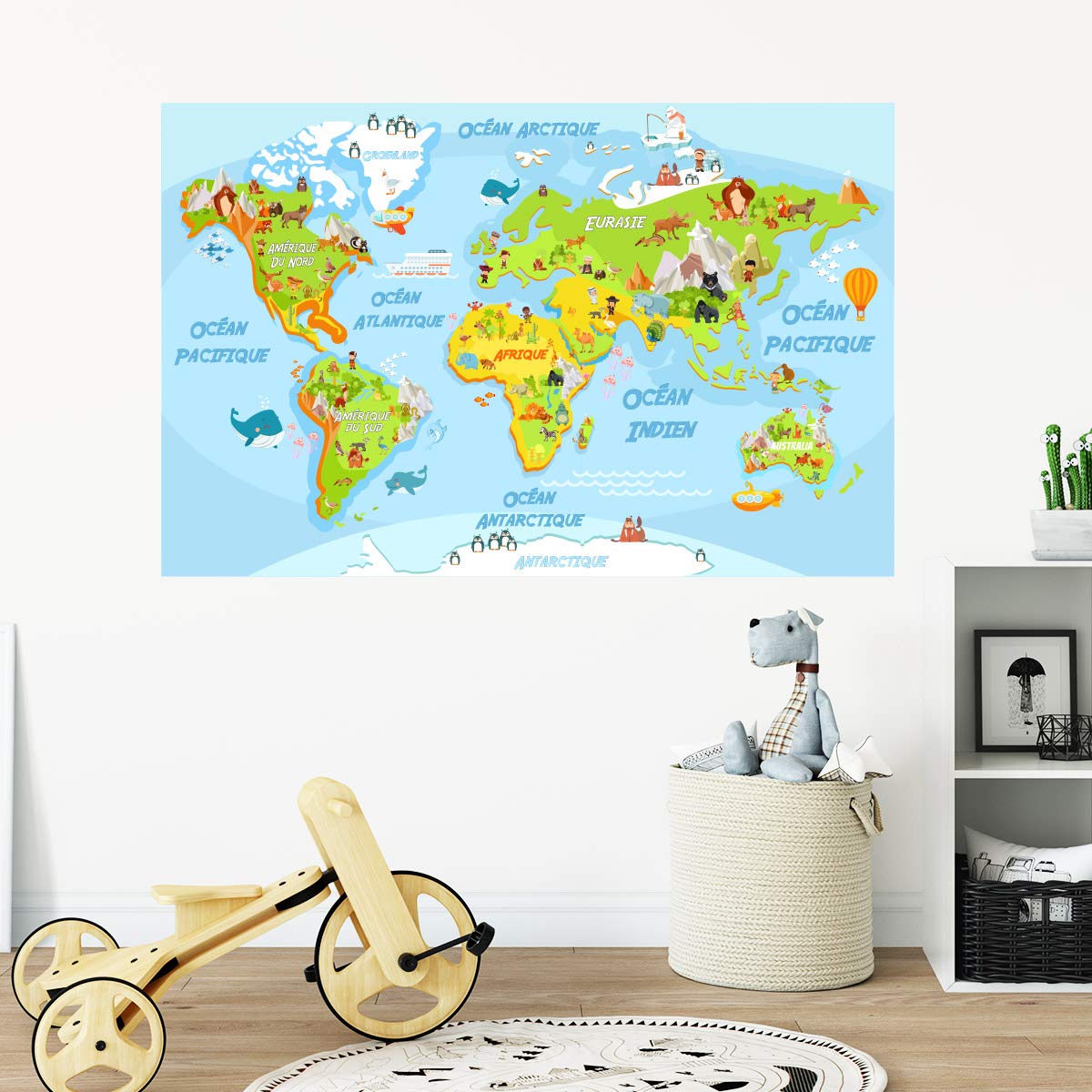 Children's Adhesive Stickers | World Map Sticker - Wall Decoration for Children's Bedrooms | 60 x 90 cm