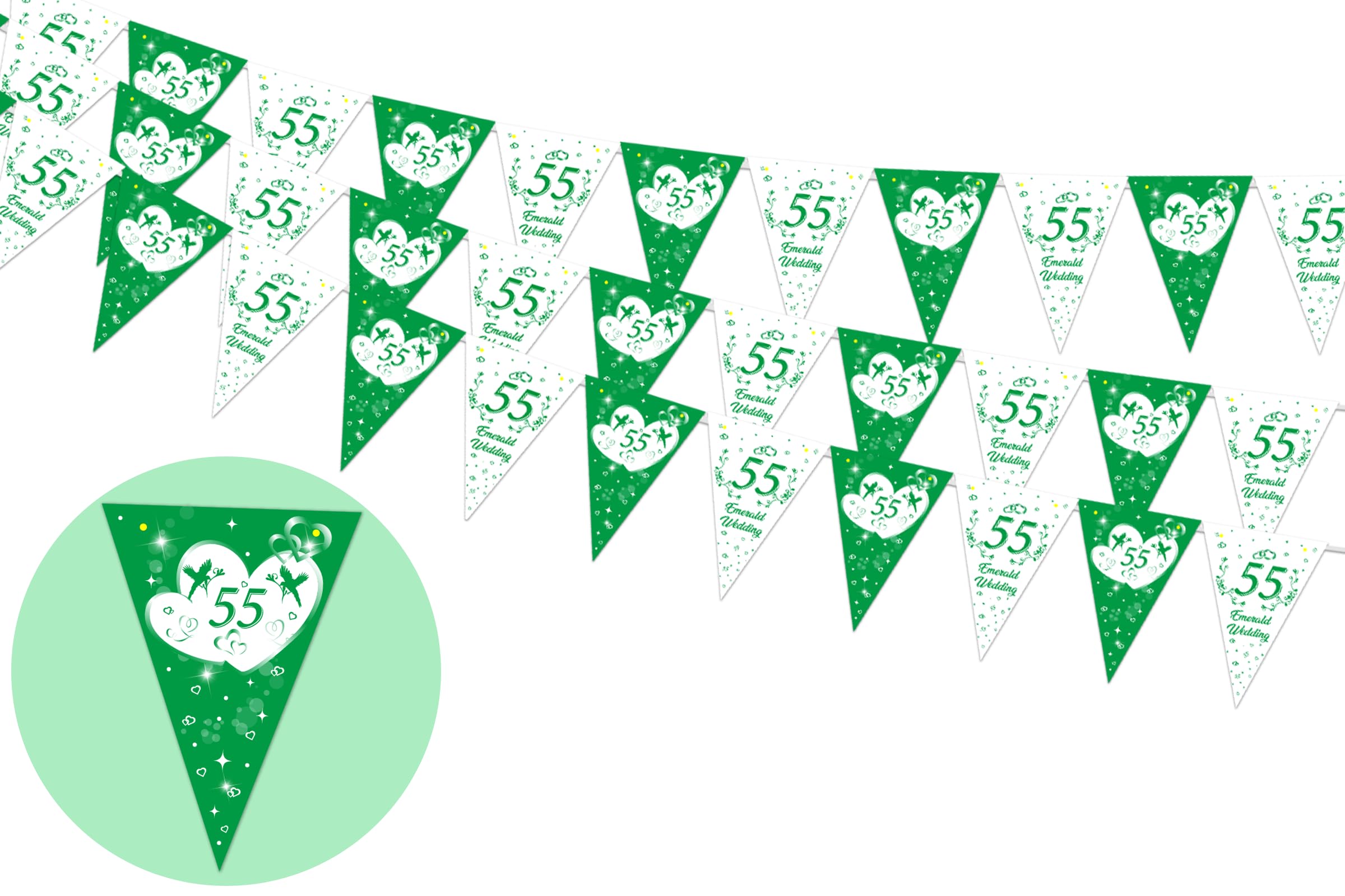 Sursurprise Emerald 55th Wedding Anniversary Party Decorations Green, Happy 55th Anniversary Triangle Flags Banner for Wife Husband, Heart Party Supplies