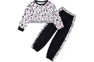 Betusline Girls 2 Piece Outfits Girls Cropped Sweatsuit Pants Outfit Clothes Set, 4T-14 Years