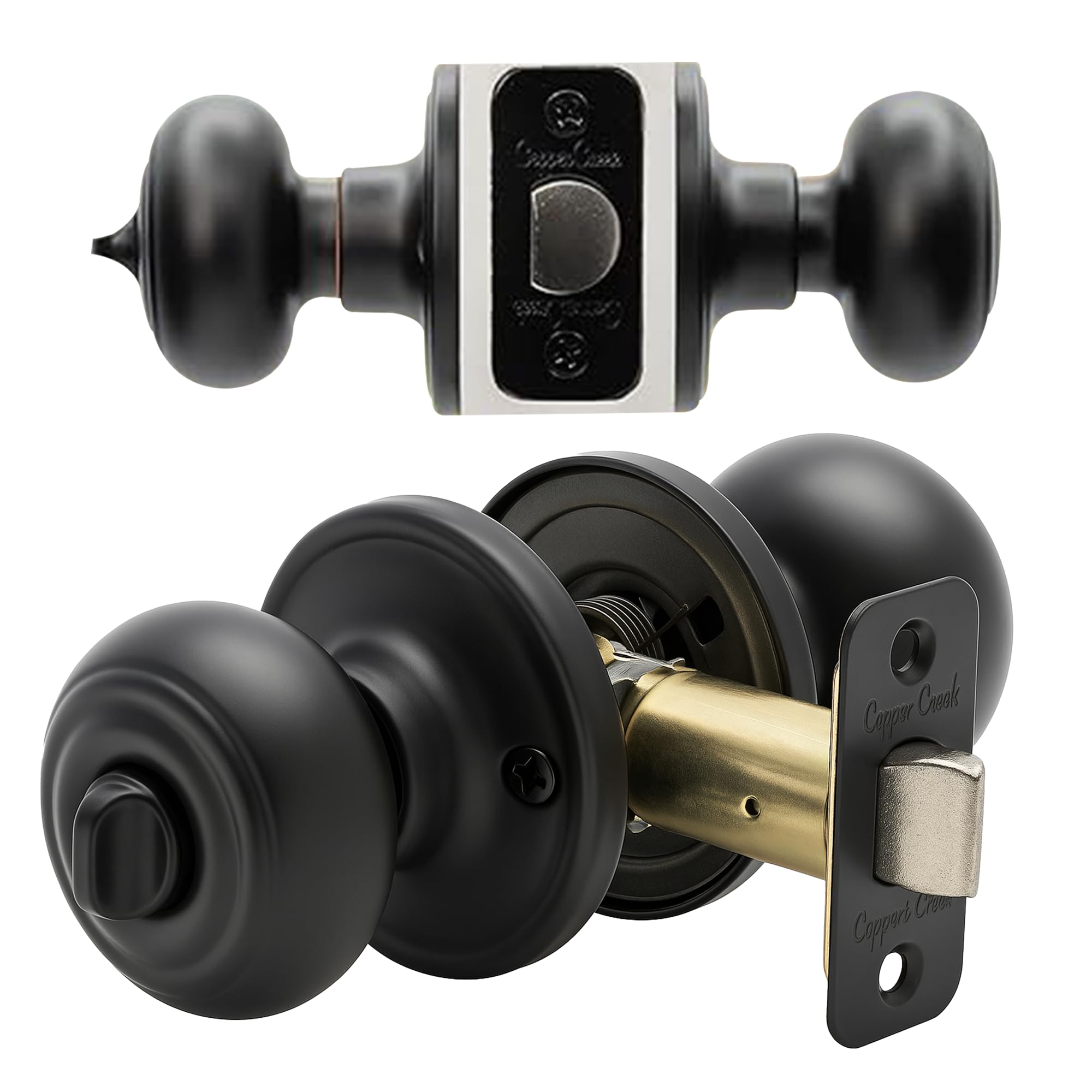 Photo 1 of Copper Creek Colonial Privacy Interior Door Knob – ANSI Grade-3 Certified, Modern Heavy Duty Handle, Easy Install and Reversible for Bedroom, Bathroom and Closets – Matte Black (1 Pack)