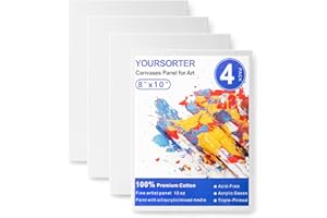 YOURSORTER Canvas Boards 4 Pack, 8x10inch Blank Canvases for Painting, Gesso Primed Acid-Free 100% Cotton Painting Canvas Panels for Acrylic Oil Tempera Watercolor Paints, Art Painting Supplies