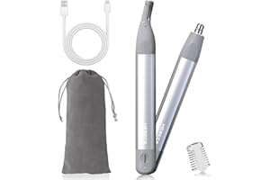 HEBECA Ear Nose Hair Trimmer, Rechargeable Facial Hair Removal Set for Women Men- Electric Eyebrow Trimmer, Waterproof 2in1 Face and Nose Trimmer Portable Silver