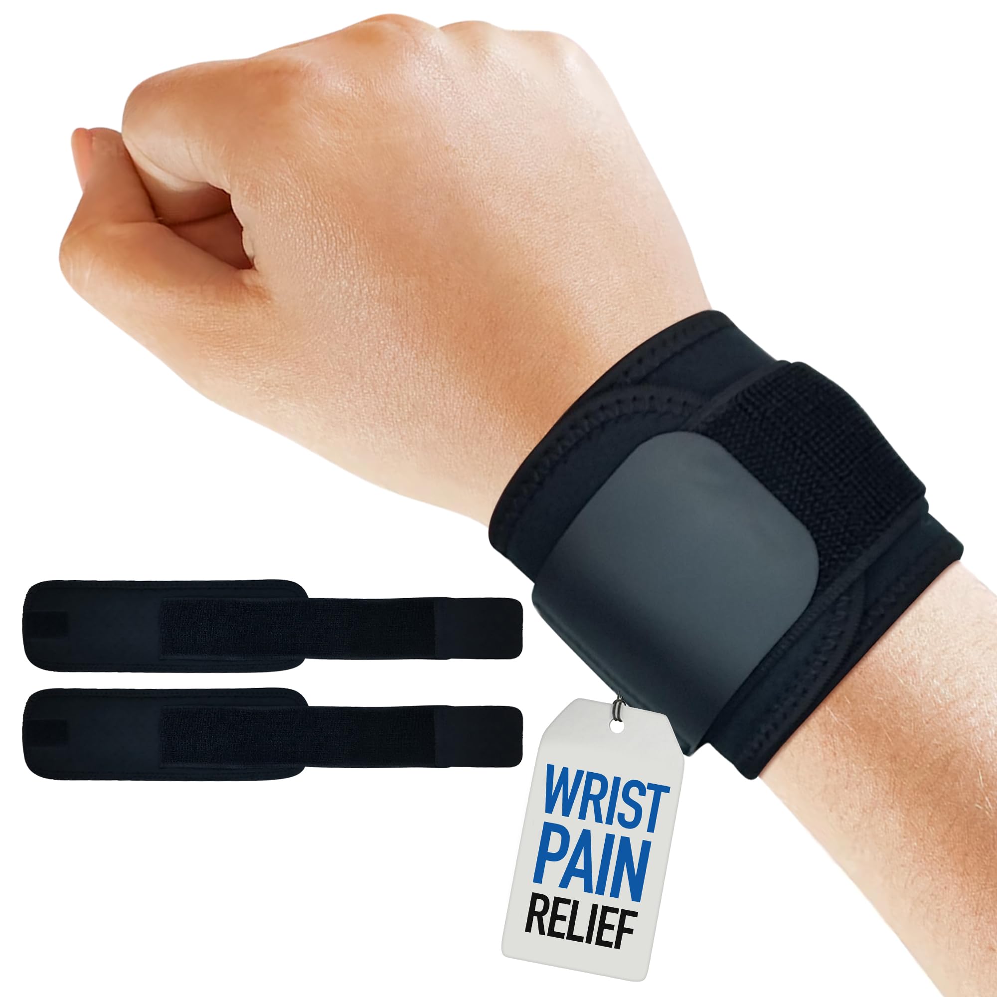 2-Pack Wrist Wraps for Wrist Tendonitis | Wrists Brace Carpal Tunnel Pain Relief | Ganglion Cyst Support or Carpal Tunnel Splint | Compression Straps for Women Men Left & Right Hand (Fits Most)