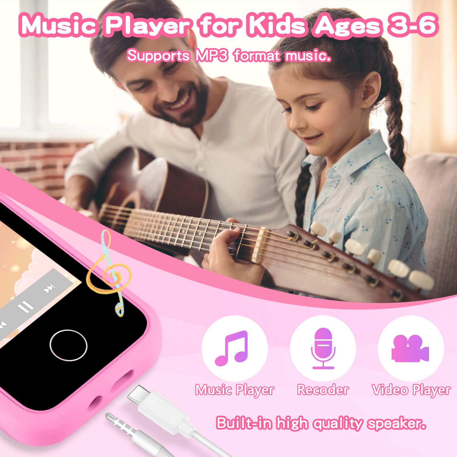 ASIUR Kids Smart Phone for Girls Children's Christmas Birthday Gift for Boys, Toddler Pretend Smartphone Play Fake Cellphone with Games, MP3 Music Player, 3 4 5 6 7 8 9 10 Years Old Toys(Pink)