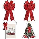 Hying 2PCS Velvet Red Christmas Bow for Wreath, Glitter Winter Bow for Front Door, Indoor/Outdoor Wall & Tree Topper Decoration Supplies