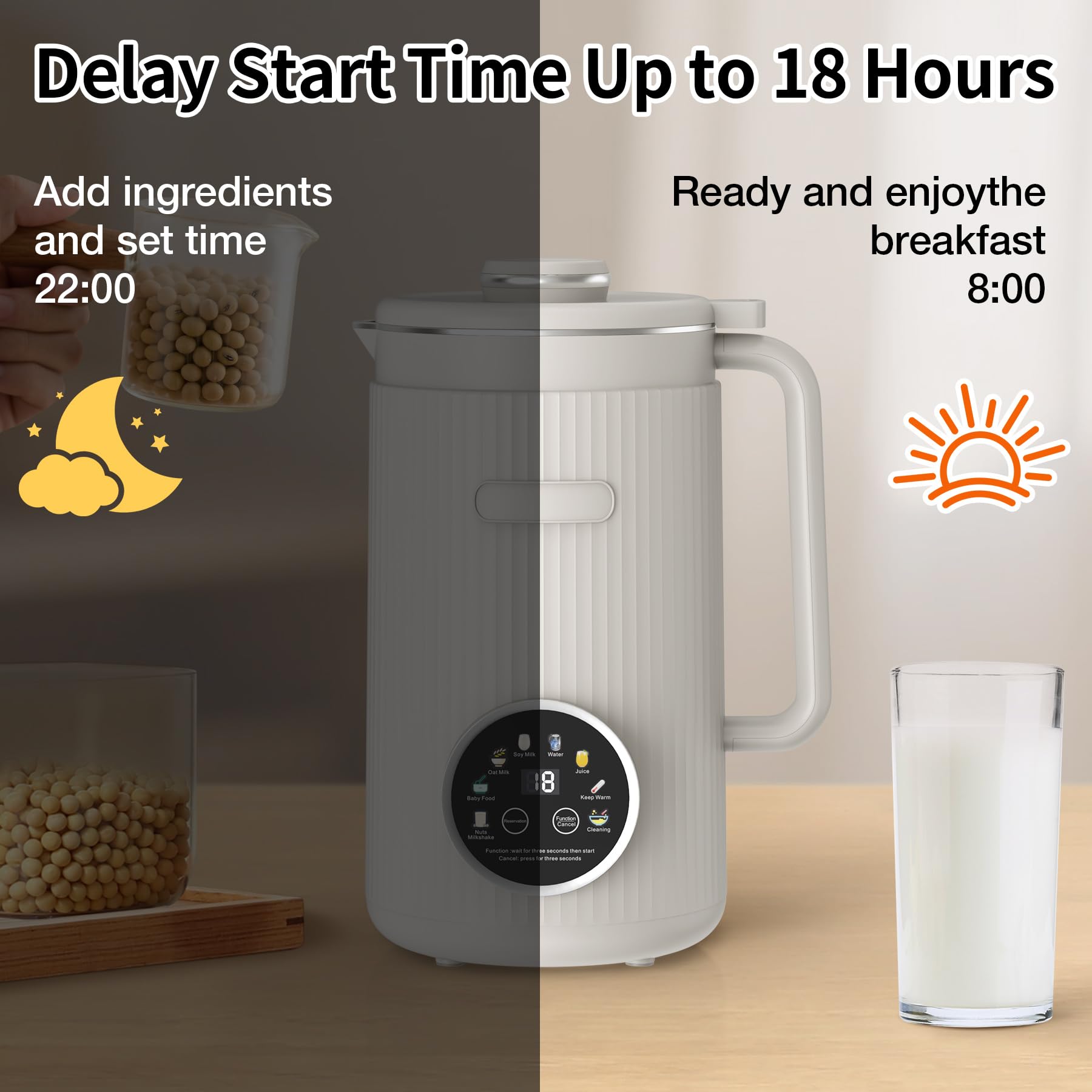 VBGK Licuadora automática para hacer leche de nueces 8 en 1 con 20 cuchillas, 40 oz de coco casero, soja, avena, almendras, leches a base de plantas y bebidas no lácteas con inicio retardado de 18 horas/mantener caliente/hervir agua/autolimpieza