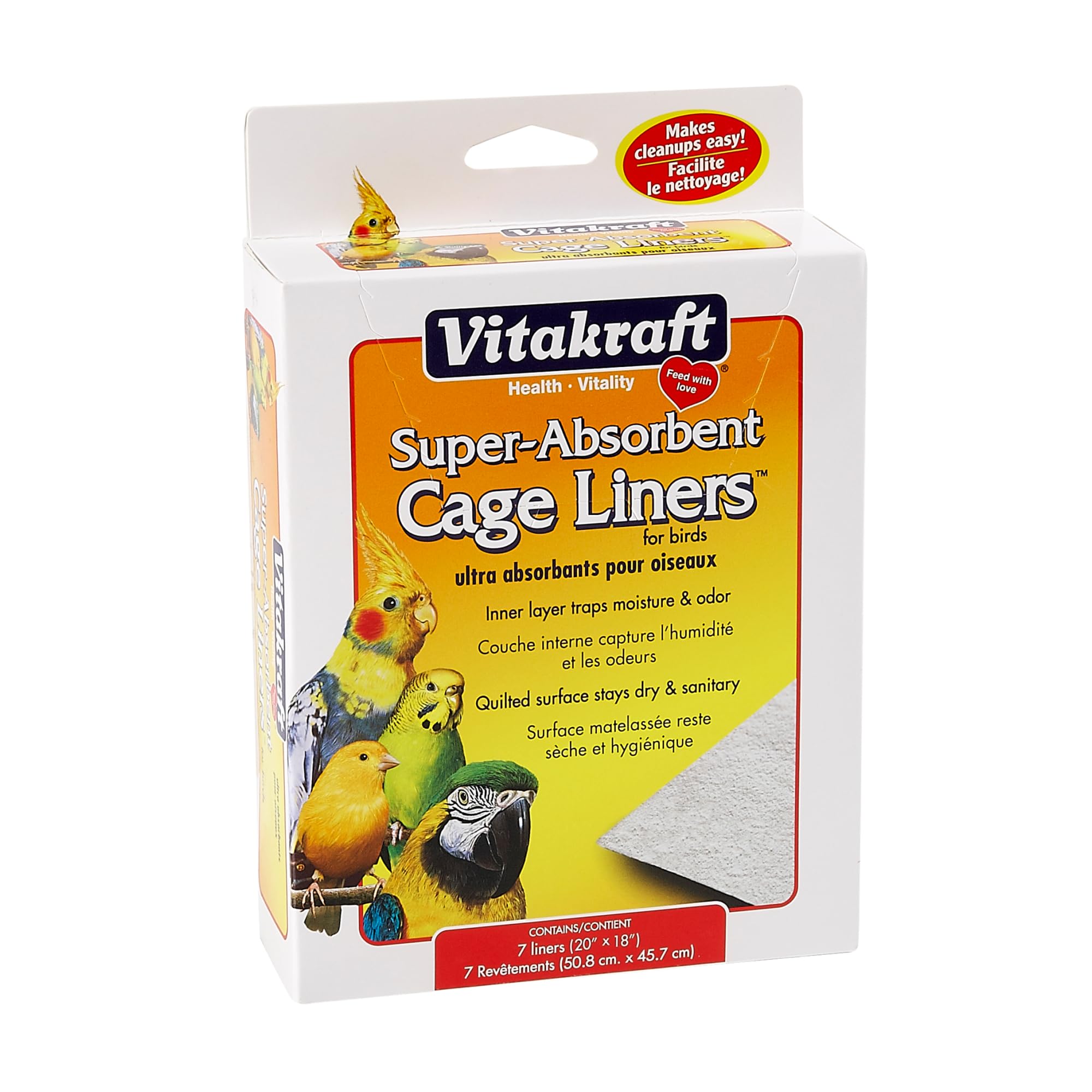Vitakraft Super-Absorbent Cage Liners for Birds (20" x 18"), 7 count