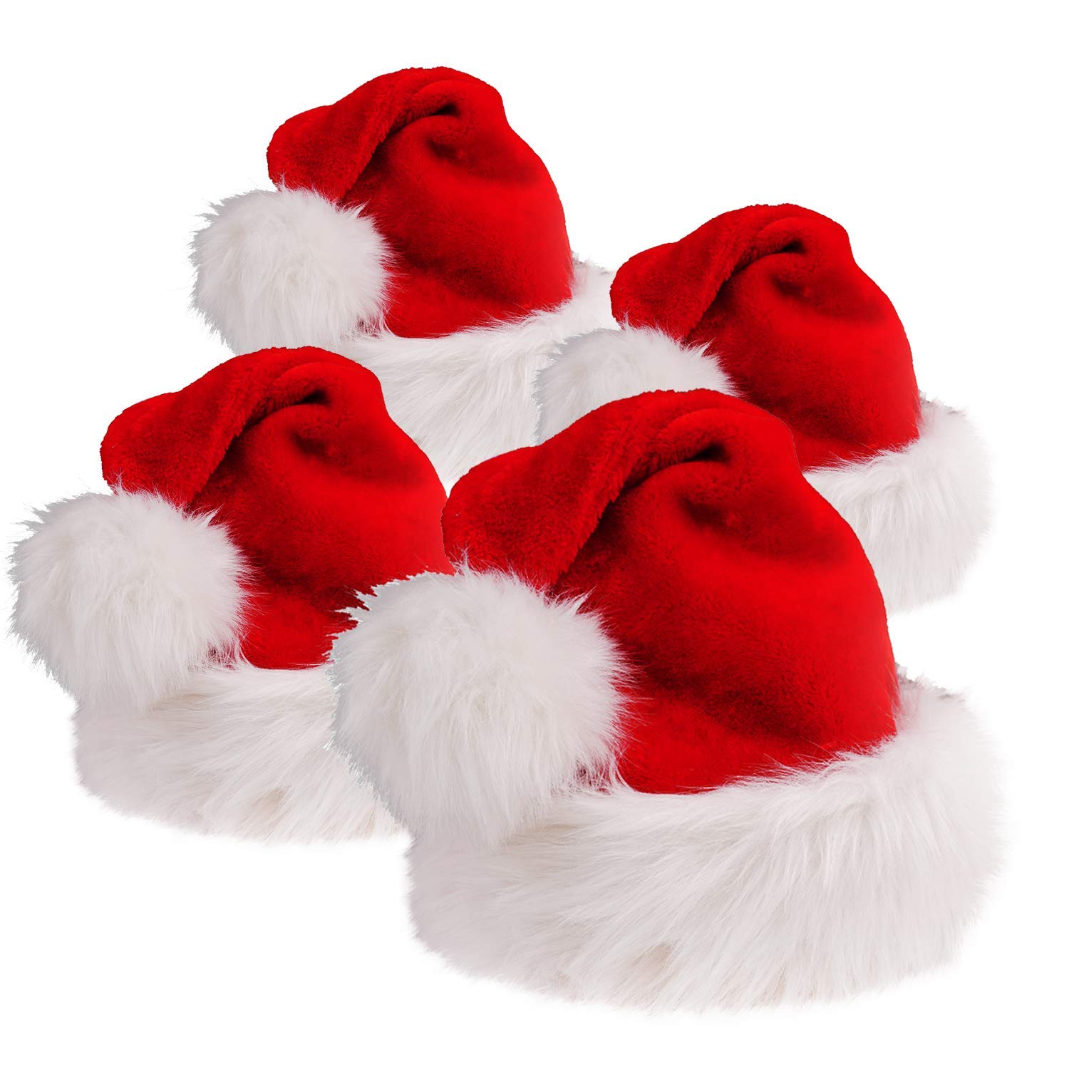 DERAYEE 4 Pack Santa Hat Unisex Velvet Fabric Christmas Hat for Adults Teens(Red&White)