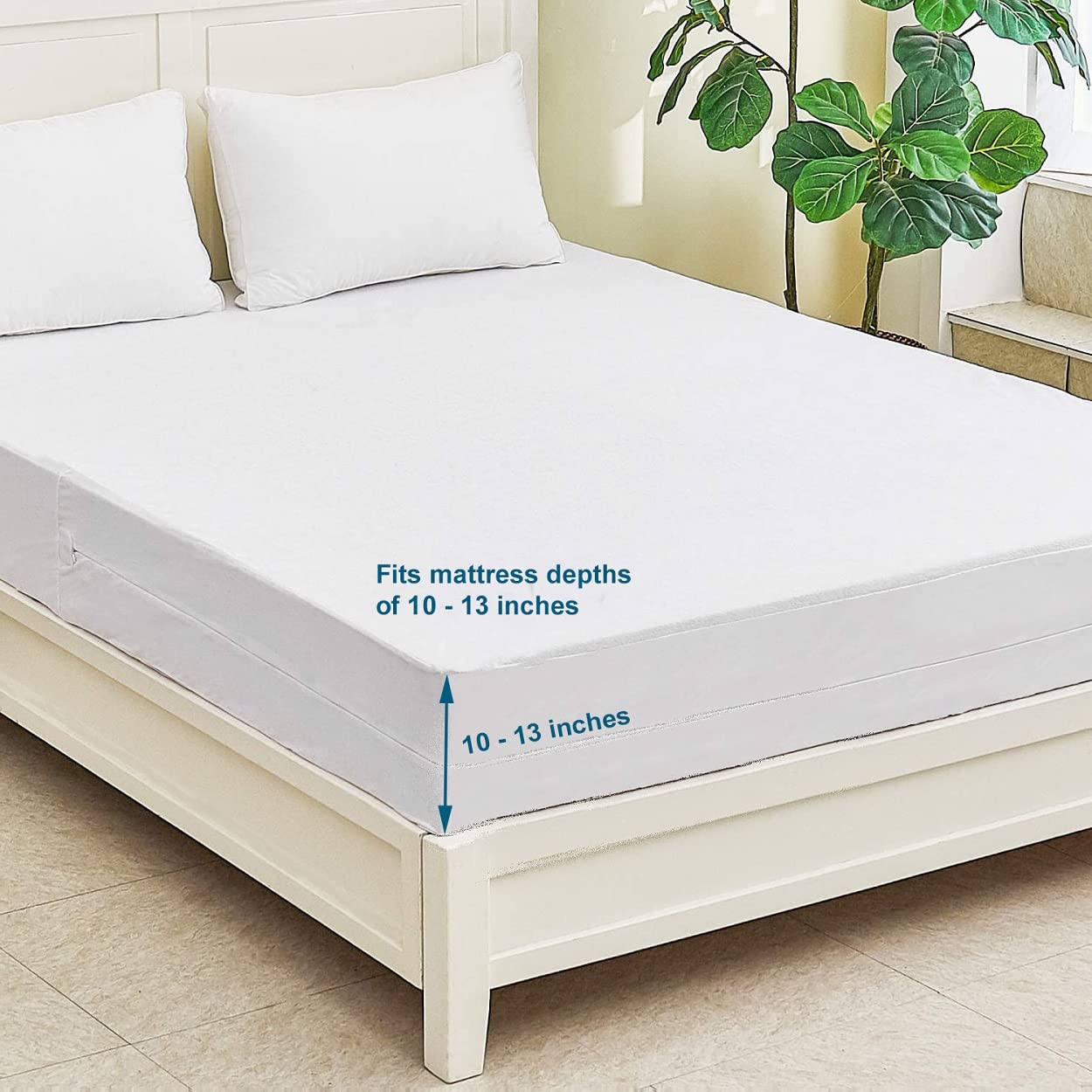 Fullcover Zipped Waterproof Mattress Cover Double 135cms x 190cms x 23cms … White