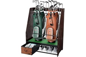 Ponsonbay Golf Bag Organizer Storage for 2 Bags with Drawer – Easy Assemble Golf Club Stand Ideal for Garage, Clubs and Basement