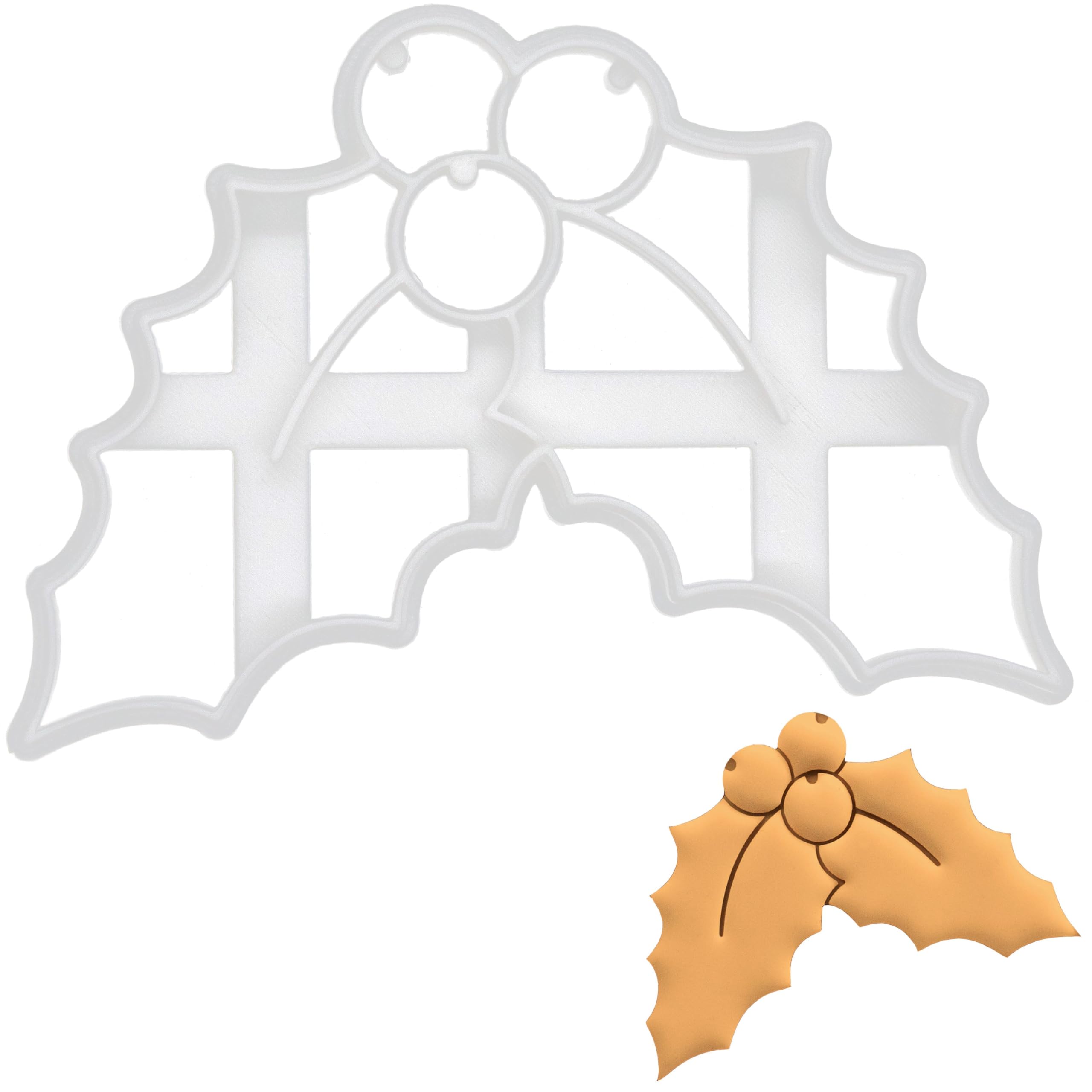 BAKERLOGY Christmas Holly Cookie Cutter - Detailed Biscuit Cutter Design for Baking and Crafts, Ideal on Fondant, Dough, Clay