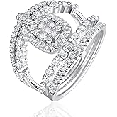 ENDLESSNESS & ETERNITY Half Eternity Simulated Diamond Party Ring 14K White Gold Plated Wedding Band Ring Cubic Zirconia Engagement Promise Cocktail Ring Gift for Women