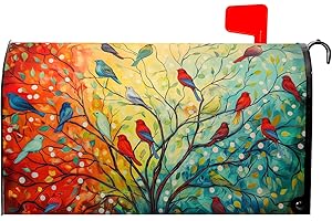 HAROONI Spring Flower Mailbox Covers Magnetic Standard Size 18x21 Inch Colorful Rainbow Tree of Life Branch Mailbox Covers Spring Abstract Birds Mailbox Wraps Post Letter Box Cover for Home Gadern Decor