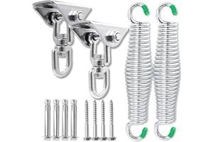 FOINWER Porch Swing Hanging Kit, Load 1600 lbs, 360 Rotating, Stainless Steel Heavy Duty Hanger Spring for Porch Swing, Hammocks, Sandbags, Yoga, etc. [2 Sets]