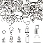 SUNNYCLUE 1 Box 230Pcs Cord Ends Caps Kumihimo End Caps Jewelry Findings Kit Tibetan Style Antique Silver Leather Cord Clasp Lobster Clasps Open Jump Rings for Jewelry Making Kits DIY Crafts Supplies