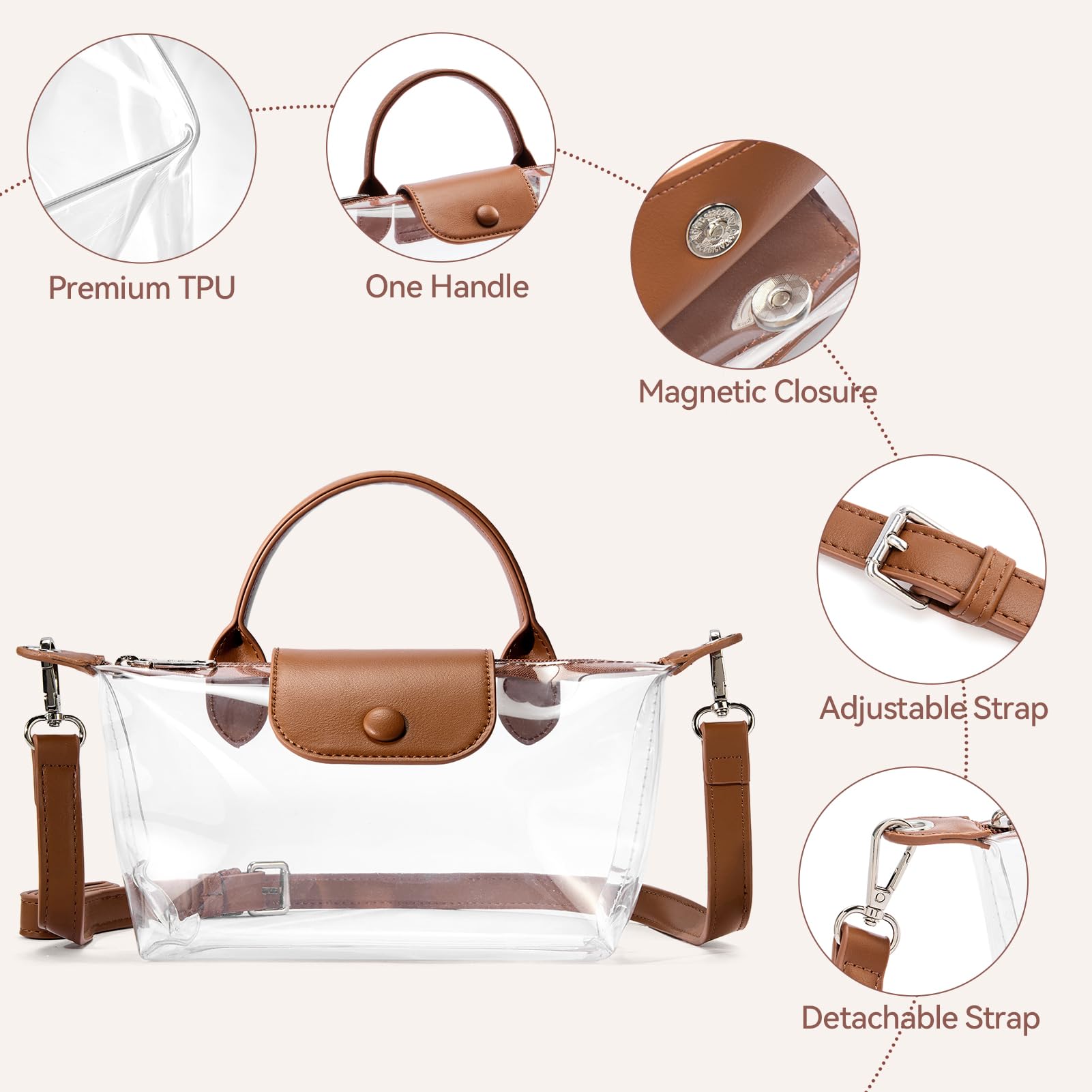 BOSTANTEN Clear Bag for Stadium Approved Small Crossbody Purse Handbags for Concerts Sports Events