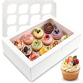 NPLUX 6 Pack Cupcake Boxes for 12 Cupcakes, White with Window | 6 White Cupcake Containers with Window and Insert Tray, Collapsible Design, 13.8 x 9.5 X 4 in, for Home Bakers, Birthdays