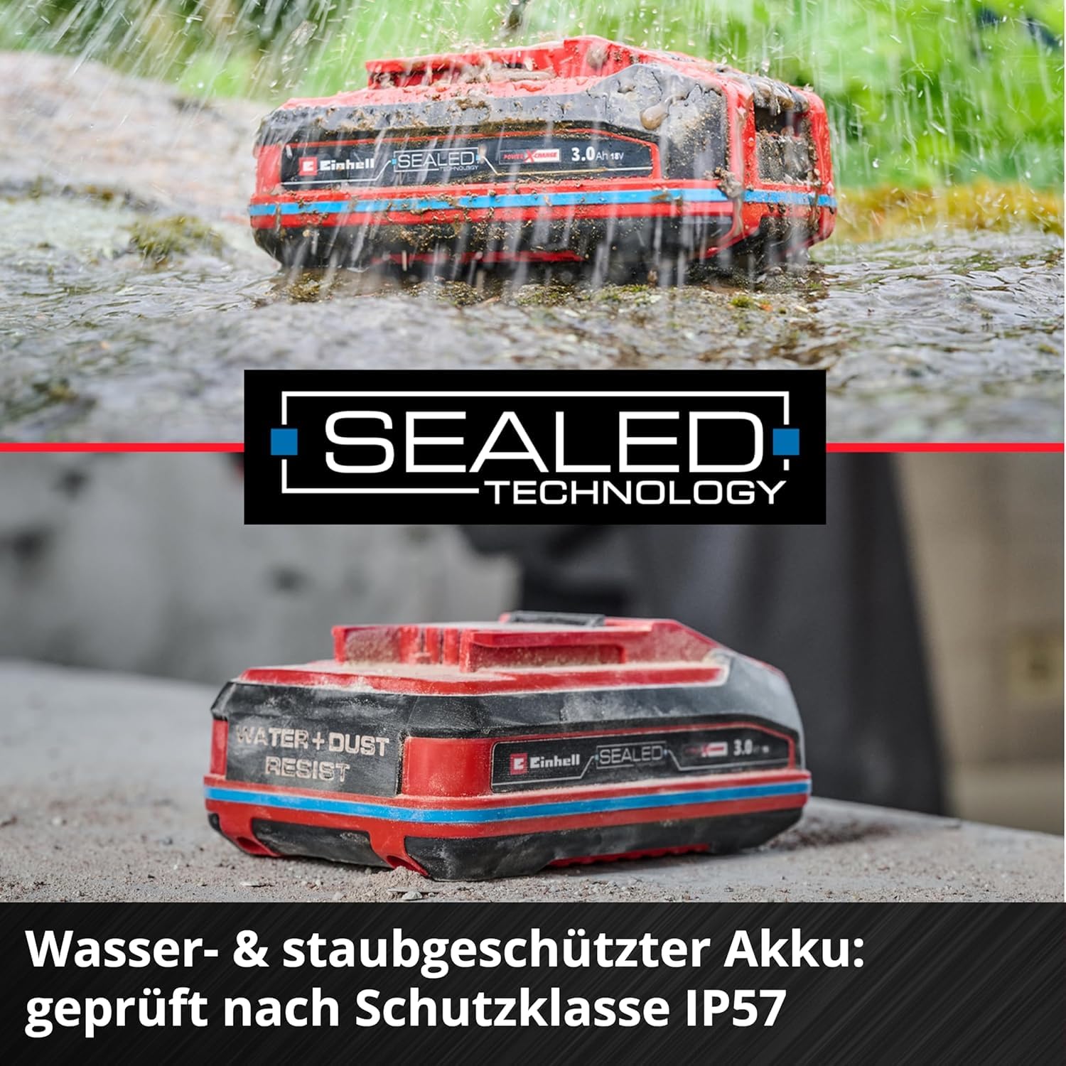 Original Einhell 18V 3,0 Ah Sealed Power X-Change Plus (18 V Akku, Wasser- & staubgeschützt, Schutzklasse IP57, universell verwendbar für alle PXC-Geräte, ohne Ladegerät) 5