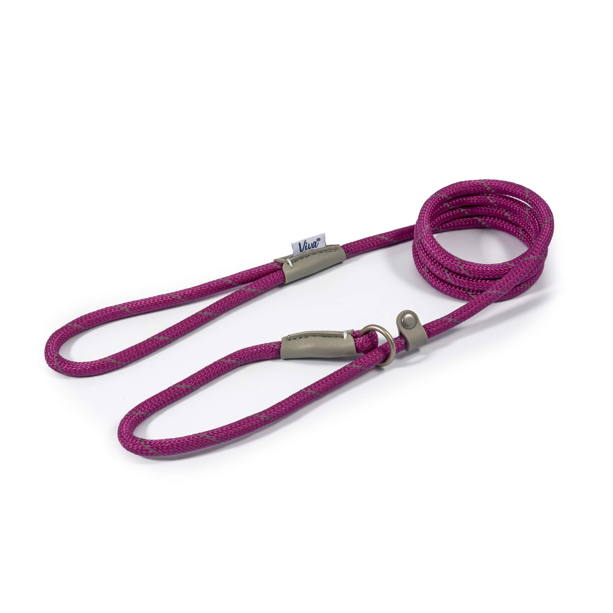 Ancol Viva Reflective Rope and Leather Slip Dog Lead - Purple - Lightweight Weatherproof Durable Puppy Training Accessory - 1.2m x 12mm