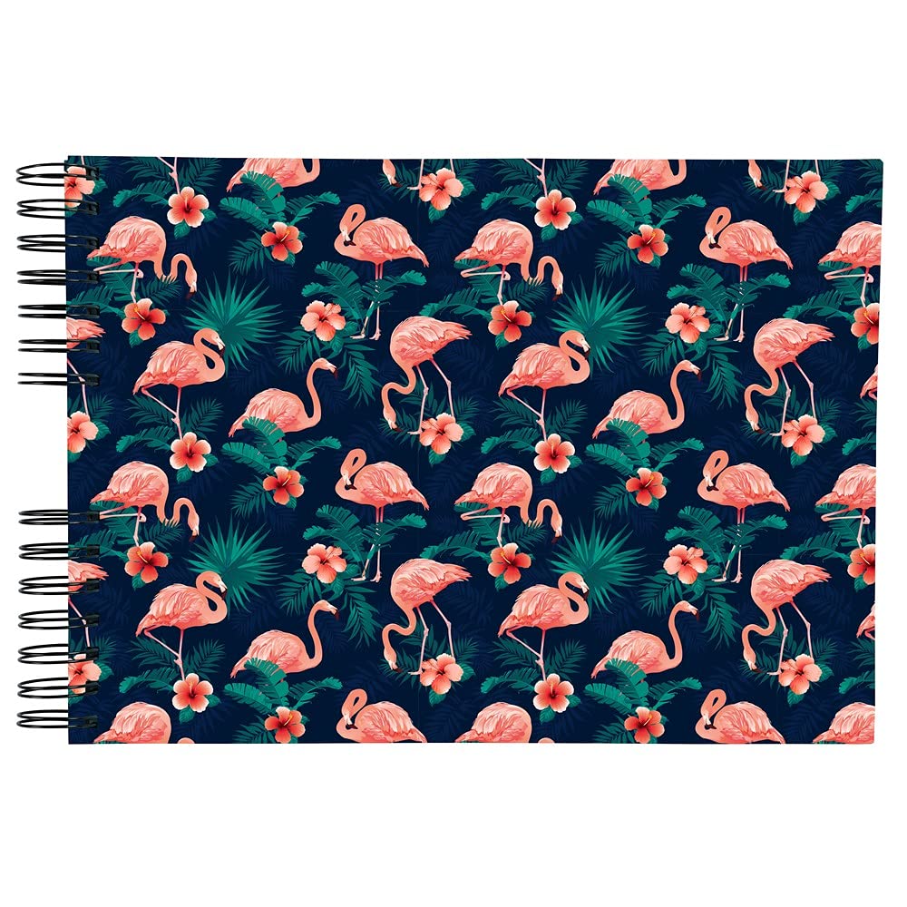 Exacompta - Ref 16703E - Flamingo Spiralbound Photo Album - 320 x 220mm in Size, 50 Black Pages, Holds Up To 150 Photos - Glossy Laminated Flamingo Print Cover