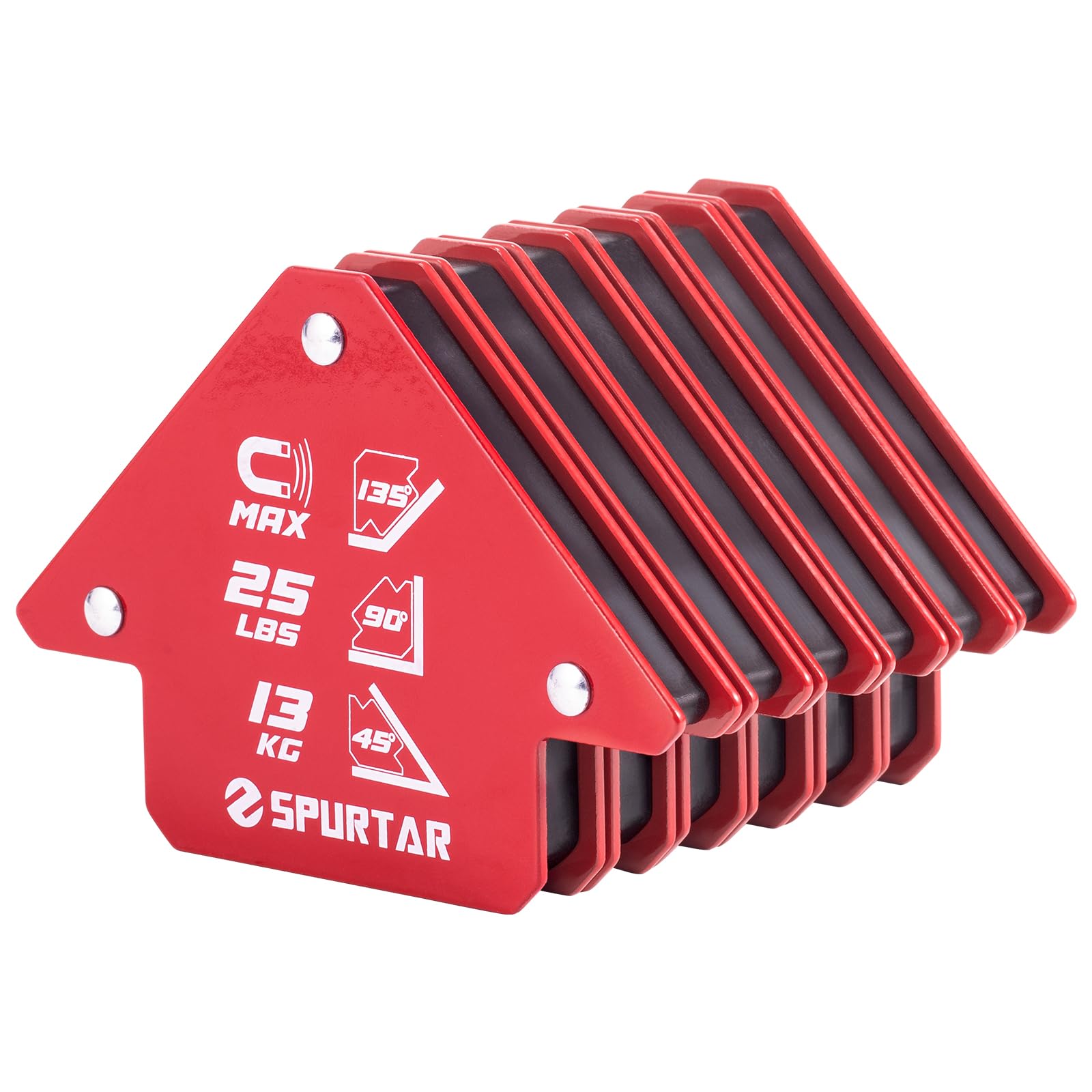 Spurtar 6Pcs 13KG Welding Magnets Strength Strong Magnetic Welding Holder Clamps Arrow Magnet Metal Working Mig Tools and Equipment 45, 90, 135 Degree