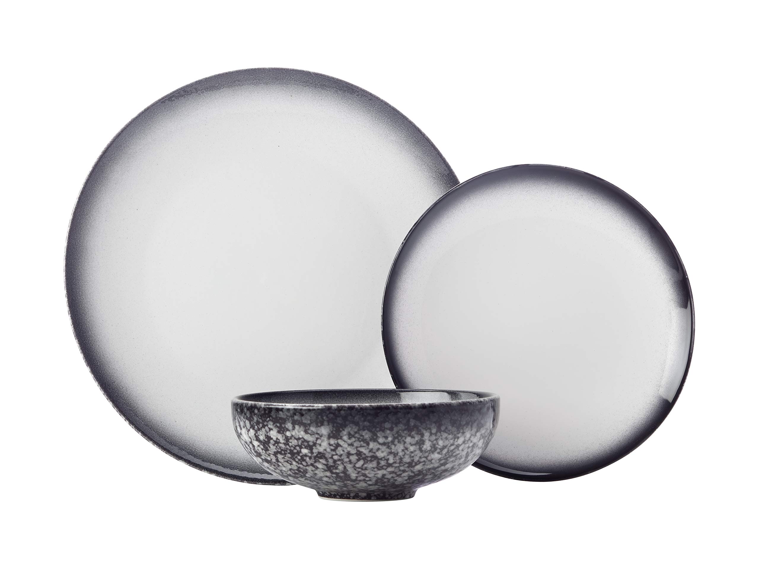Maxwell & Williams Caviar Granite 12 Piece Dinner Set, Gift Boxed, Porcelain, Black, Service for 4