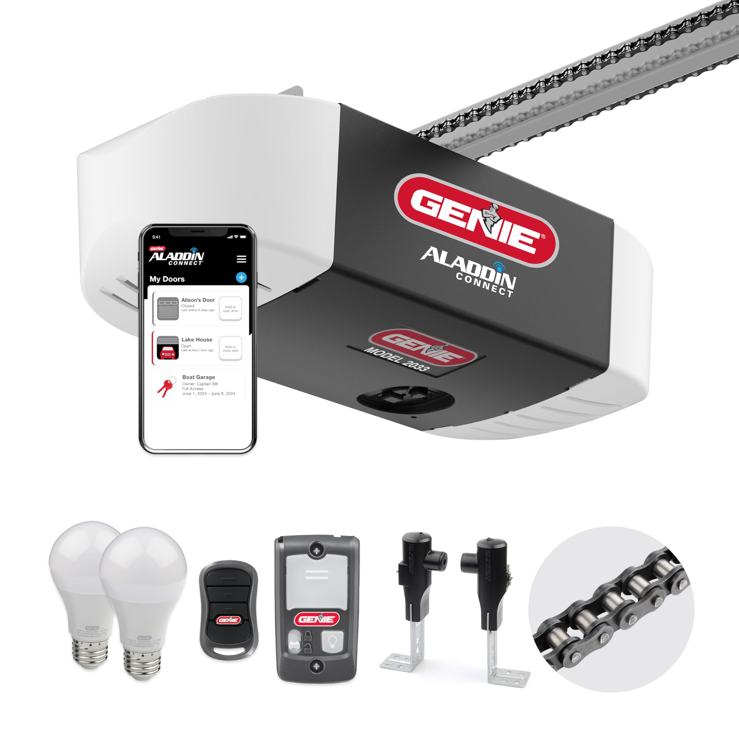 Genie Chain Glide Connect Essentials Smart Garage Door Opener - Reliable Chain Drive Opener With LED Lighting- Compatible with Alexa, SmartThings, Brilliant Smart Home